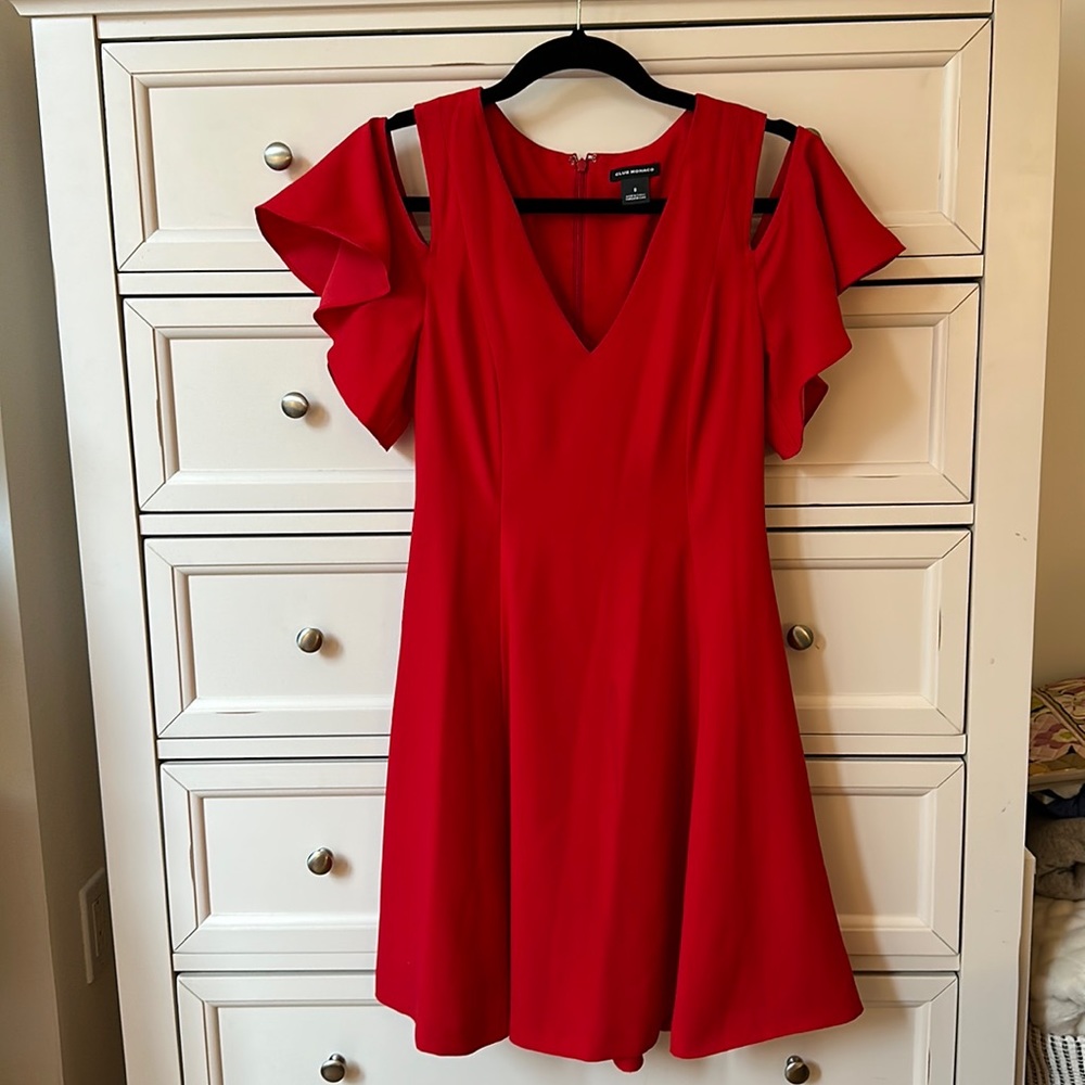 Club Monaco Pernille Cold Shoulder Dress in Red